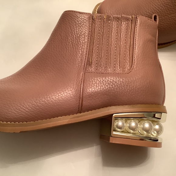 Dusty rose pink vegan leather ankle boots Pearl heel size 8 Catherine Malandrino - Picture 2 of 7